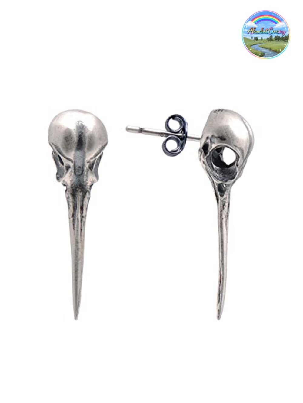 925 Sterling Silver Hummingbird Skull Stud Earrings Handmade Oxidized
